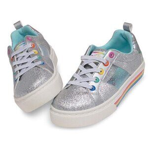 My Butterfly Girls' Silver Glitter Rainbow Sneakers – New With Box – Size 6‎